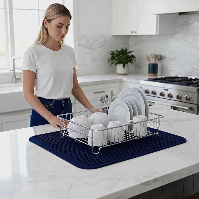 MicoYang Silicone Dish Drying Mat for Multiple Usage,Easy clean,Eco-friendly,Heat-resistant Silicone Mat for Kitchen Counter or Sink,Refrigerator or Drawer Liner Navy Blue 2XL 24 inches x 18 inches - Image 6