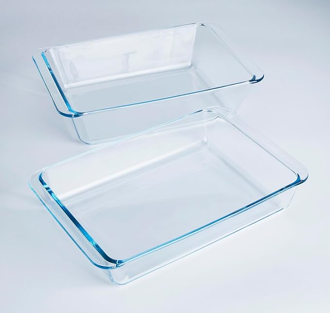 Set of 2 pcs Tempered Glass Baking Dish Set, Deep and Classic Borosilicate Glass Baking Dish Set (3.5L+2.8L). Oven, Microwave, Refrigerator and Dishwasher Safe.