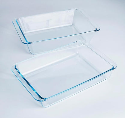 Set of 2 pcs Tempered Glass Baking Dish Set, Deep and Classic Borosilicate Glass Baking Dish Set (3.5L+2.8L). Oven, Microwave, Refrigerator and Dishwasher Safe.