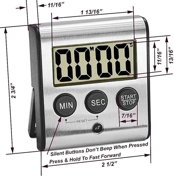 Elegant Digital Kitchen Timer - Stainless Steel Model eT-23, Super Strong Magnetic Back, Loud Alarm, Large Display, Auto Memory, Auto Shut-Off (12-Pack eT-23) - Image 4
