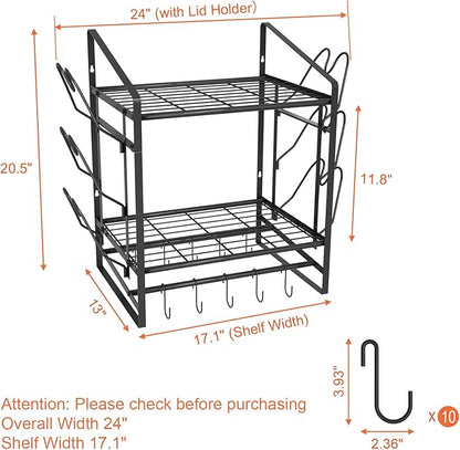 VyGrow 17 Inch Pot Rack Wall Mounted, 2 Tier Pots and Pans Organizer with 10 Hooks and 6 Pot Lid Holders, Heavy Duty Steel Pot and Pan Hanger for Kitchen Cookware Utensils Storage 24" Lx13 Wx20.5 H - Image 2