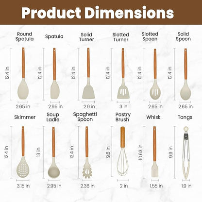 Kitchen Utensils Set - 12 Pcs Silicone Cooking Utensils Set with Wooden Handle - Heat Resistant Non-Stick BPA Free Spatula Set,Turner, Spoon, Brush, Silicone Kitchen Gadgets Utensil Set - Image 2
