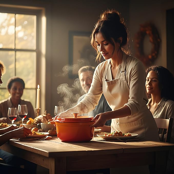 YJX Cast Iron Dutch Oven Pot with Lid, Enameled Cast Iron Pot, Orange Bread Dutch Oven, 4QT Heavy-Duty Cookware Oven Safe to 500°F for Bread Baking, Braising, Stews, Roasting