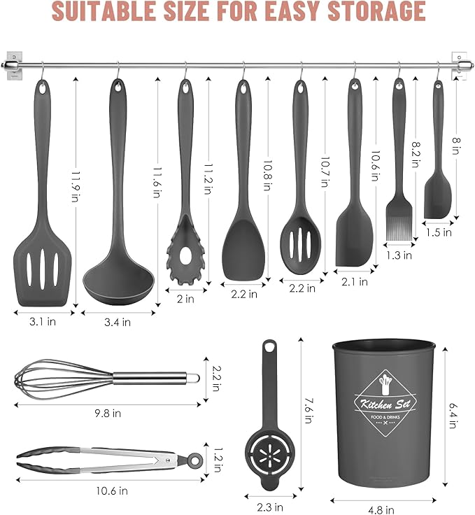 Kitchen Utensils Set-12 Pieces Silicone Cooking Utensils Set (Dishwasher Safe) 392°F Heat Resistant Spatula Set, Nonstick Cookware - Image 2