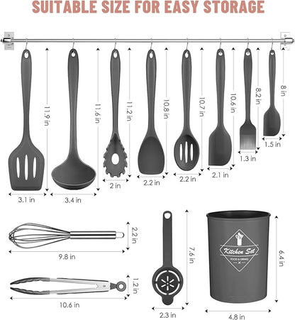 Kitchen Utensils Set-12 Pieces Silicone Cooking Utensils Set (Dishwasher Safe) 392°F Heat Resistant Spatula Set, Nonstick Cookware - Image 2