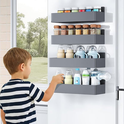 Mystozer Magnetic Spice Rack for Refrigerator, Kitchen Organizer and Storage Shelf, Grey (4 Pack)… - Image 7