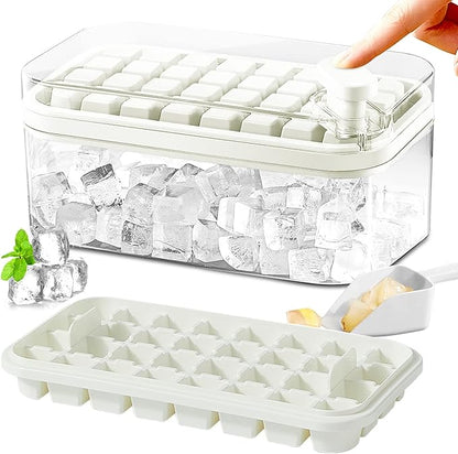 Ice Cube Tray with Lid and Bin, 2 Pack for Freezer, 64 Pcs Ice Cube Mold (White) by DOONLY