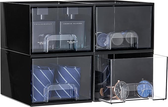 Vtopmart Black Small Stackable Storage Drawers, Cologne Organizer for Men,Plastic Containers for Vanity, Dresser,Office Desk,Bathroom Countertop Organization,Ideal for Room Decor,Gifts for Men by Vtopmart