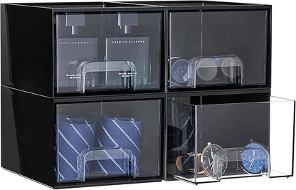 Vtopmart Black Small Stackable Storage Drawers, Cologne Organizer for Men,Plastic Containers for Vanity, Dresser,Office Desk,Bathroom Countertop Organization,Ideal for Room Decor,Gifts for Men by Vtopmart