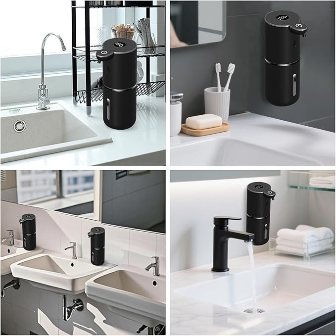 OHIFAST 2 Pack Automatic Foaming Soap Dispenser Touchless, USB Rechargeable Smart Hand Soap Dispenser, 6-Level Adjustable, 12.8oz/380mL, Compatible with Thick Thin Dish Soap for Bathroom Kitchen-Black - Image 7
