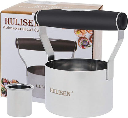 HULISEN 3 inch Biscuit Cutter, Stainless Steel Round Cookies Cutter with Soft Grip Handle, Gift Package (Pack of 2)