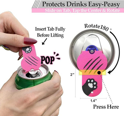 Soda Can Tab Opener Mini Soda Can Cover Easy Tab Opener and Drink Protector Cute Beverage Barricade Soda Protector for Beer,Coke,Aluminum Cans at Party,BBQ, Beach(Cat Paw Rose&Pink)