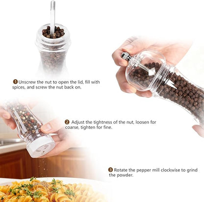 LHS Pepper Mill Grinder Set, 2Pcs Salt Grinder Peppercorn Grinders with Adjustable Coarseness-Clear - Image 5