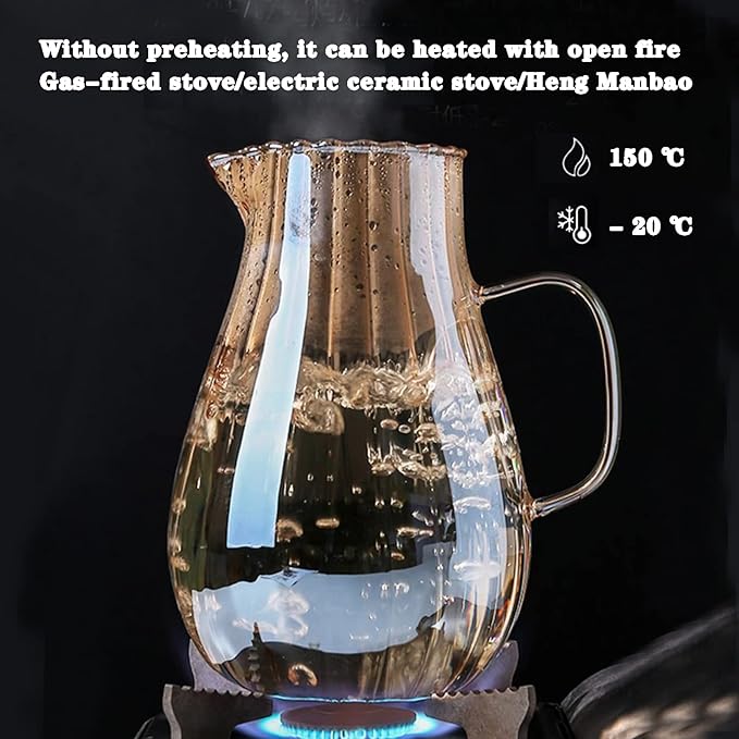 Glass Pitcher With Lid Amber Round Water Carafe with handle and Spout for Homemade Beverage, Juice,Hot Coffee, Iced Tea and Milk （62oz） - Image 5
