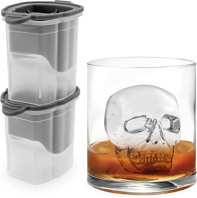 Tovolo Skull Ice Cube Mold Pack of 2 Craft Ice Molds for Whiskey Bourbon Cocktails, Easy Fill No Leak Silicone Skeleton Skull Shaped Ice Cube Gifts for Men, Dishwasher Safe BPA Free Large Skull Mold by Tovolo