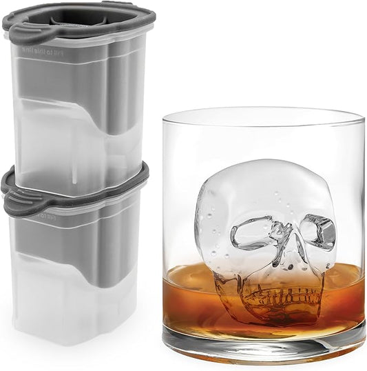 Tovolo Skull Ice Cube Mold Pack of 2 Craft Ice Molds for Whiskey Bourbon Cocktails, Easy Fill No Leak Silicone Skeleton Skull Shaped Ice Cube Gifts for Men, Dishwasher Safe BPA Free Large Skull Mold by Tovolo