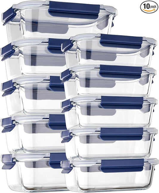 coccot Glass Food Storage Containers with Lids Airtight, [10 Pack] Glass Meal Prep Containers, Storage Container Set with Bpa-free Lid for Food, Lunch Bento Box
