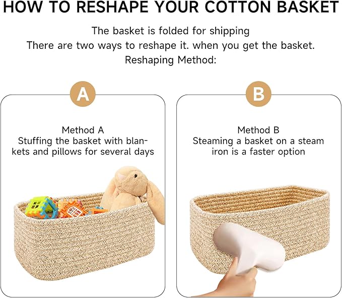 MiniArk Small Storage Baskets for Organizing | Closet Organizer Bins | Shelf Toy Basket | Woven Rope Baskets | Cube Decorative Box | Shallow Basket | 13x8.5x5.1” | 4 Packs Gradient Brown