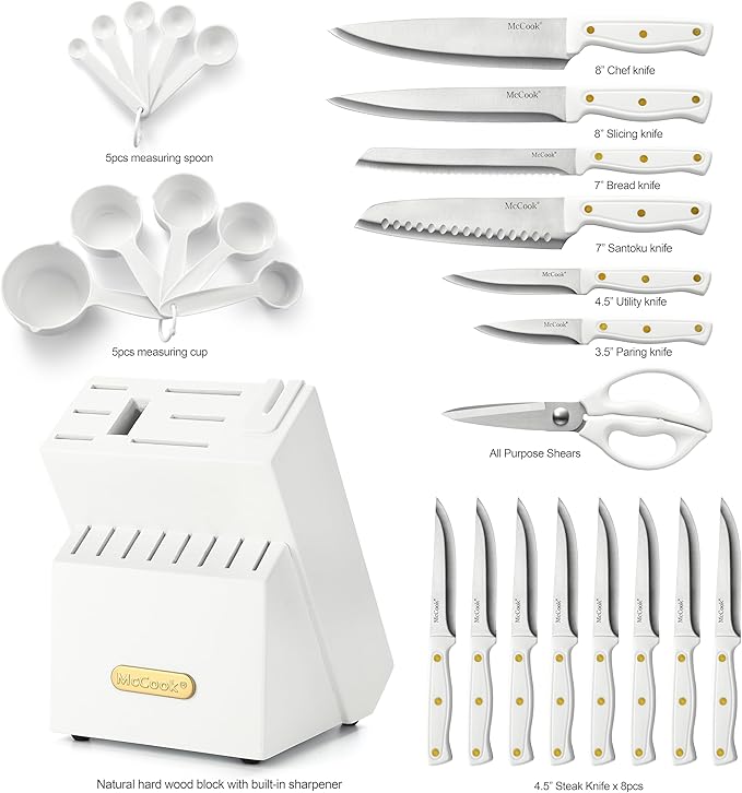 McCook® Knife Sets, White High Carbon Stainless Steel Kitchen Knife Sets with with Built-in Sharpener - Image 3