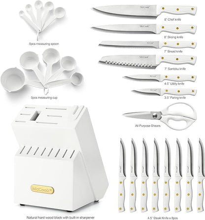 McCook® Knife Sets, White High Carbon Stainless Steel Kitchen Knife Sets with with Built-in Sharpener - Image 3