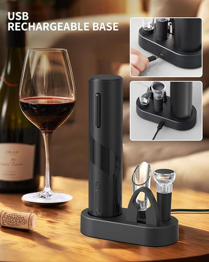 CIRCLE JOY Electric Wine Bottle Opener Set Rechargeable Wine Corkscrew Cordless Wine Opener Gift Set with Charging Base, Foil Cutter, Wine Aerator Pourer and Vacuum Wine Stopper, Black - Image 3