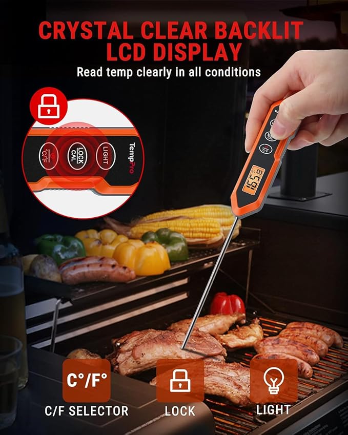 TempPro TP15H Waterproof Instant Read Meat Thermometer for Cooking, Digital Food Thermometer with Backlight & Calibration, Cooking Thermometer for BBQ (Previously ThermoPro) - Image 4