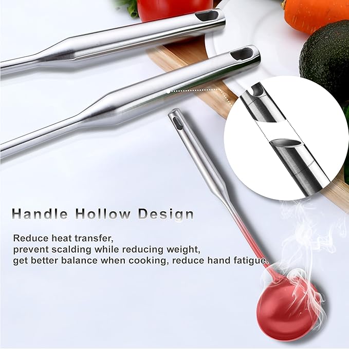 Stainless Steel Kitchen Utensils 12 Pcs, Small Cooking Utensils Set,Spatulas,Ladle,Skimmer,Tunners,Serving Spoon,Spaghetti Spoon,Fork,Potato Masher,Egg Whisk,Tongs,Dishwasher Safe - Image 9