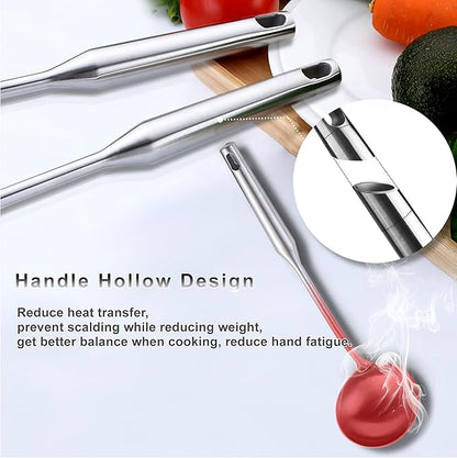 Stainless Steel Kitchen Utensils 12 Pcs, Small Cooking Utensils Set,Spatulas,Ladle,Skimmer,Tunners,Serving Spoon,Spaghetti Spoon,Fork,Potato Masher,Egg Whisk,Tongs,Dishwasher Safe - Image 9