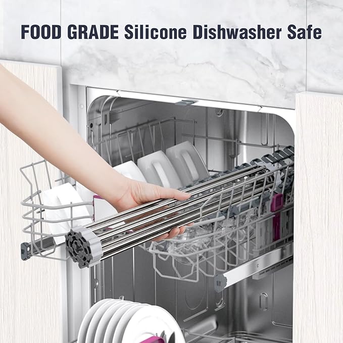Tomorotec 21" x 15.5" Roll Up Dish Drying Rack Over Sink Drying Rack Sink Cover Kitchen Sink Accessories Gadget Multipurpose Organizer Foldable Stainless Steel Drainer - Image 7
