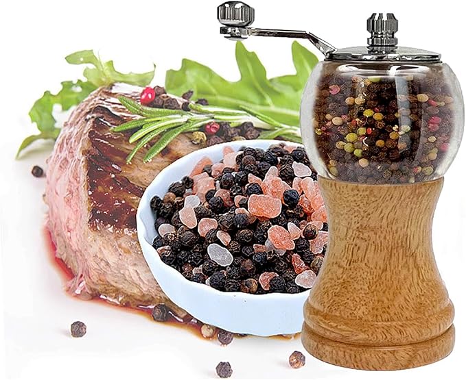Salt and Pepper Grinder Set Manual Pepper Mill Salt Pepper Grinder Set 2pcs-5in Acrylic Wooden Classical Handle Peppermills Spice Grinder Enjoy Fresh Ground Pepper Various spice