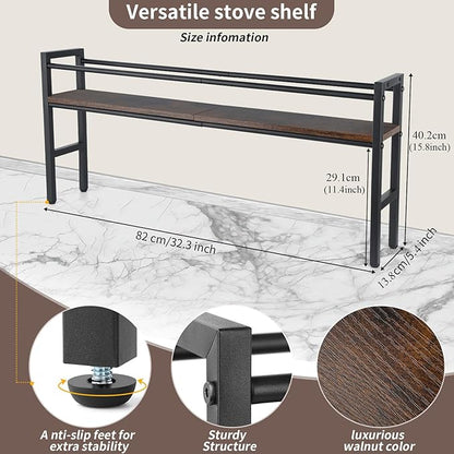 Meangood Spice Rack Shelf for Kitchen Stove, Over the Stove Shelf with 4 Hooks Extra Storage Countertop, Rustic Wood & Solid Metal Commbined Stove Shelf for Storage Seasoning, Easy to Assemble - Image 4