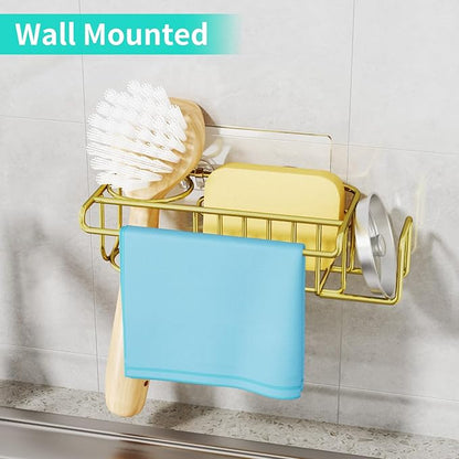 HapiRm Sponge Holder for Kitchen Sink, No Drill Kitchen Sink Caddy Organizer, Rustproof Dish Sponge Holder- Gold(8.73 * 3.54 * 2.36in) - Image 6