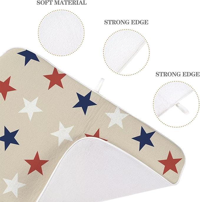 4th of July Dish Drying Mat 18 x 24 inch Independence Day Blue Red White Stars Patriotic Decorative Drying Mats Microfiber Absorbent Dish Washable Draining Mat for Kitchen Counter Decor
