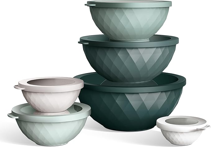 COOK WITH COLOR Mixing Bowls with Lids - 12 Piece Plastic Nesting Bowls Set includes 6 Prep Bowls and 6 Lids, Microwave Safe Mixing Bowl Set, Green Diamond - Image 4