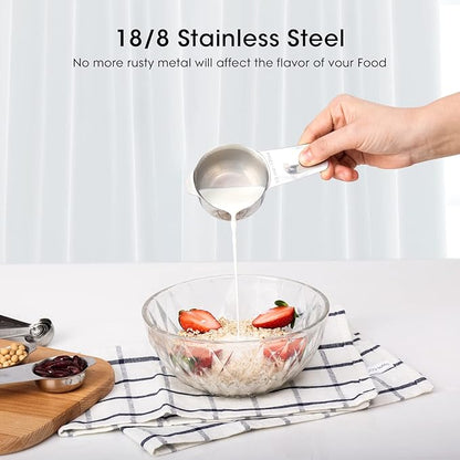 17 Piece Stainless Steel Measuring Cups and Spoons Set, with 1/16 Cup,1/3 Spoon and 1 Leveler - Image 4