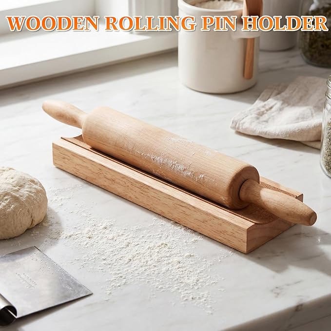 Sawysine 4 Pcs Wood Rolling Pin Holder Rolling Pin Stand Pizza Roller Holder Kitchen Display Rack For Dough Pastry Fondant Kitchen Storage