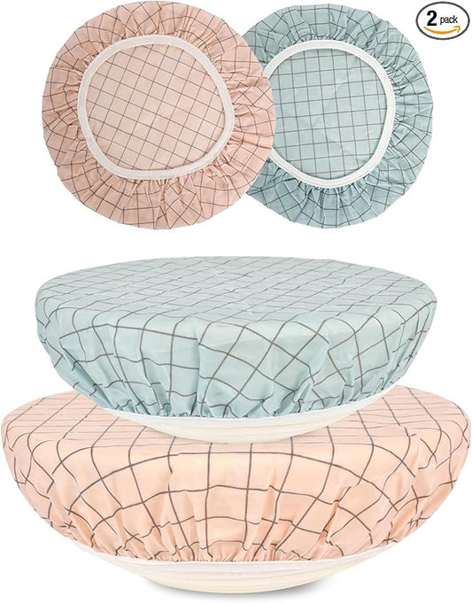 Reusable Bowl Covers for Bread Proofing（2 Large）- Cotton Beeswax Bowl Covers Reusable with Elastic Rim, Sourdough Bowl Cover for Food Storage and Food Preservation (10INCH)(tartan)