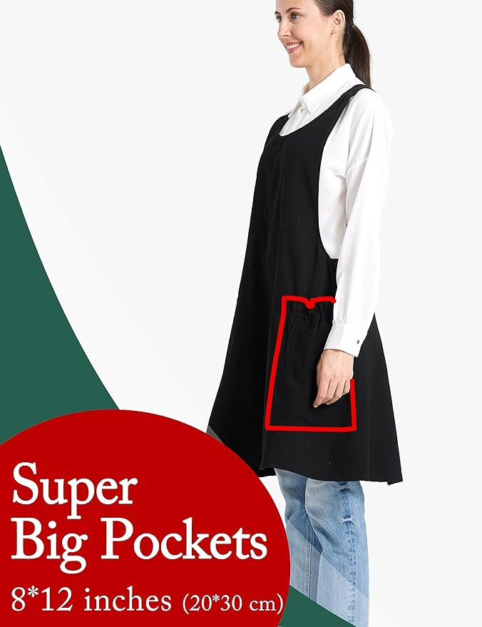 Cozy Adjustable Cross Back Aprons for Women with Pockets Cotton Linen Cooking Kitchen Baking