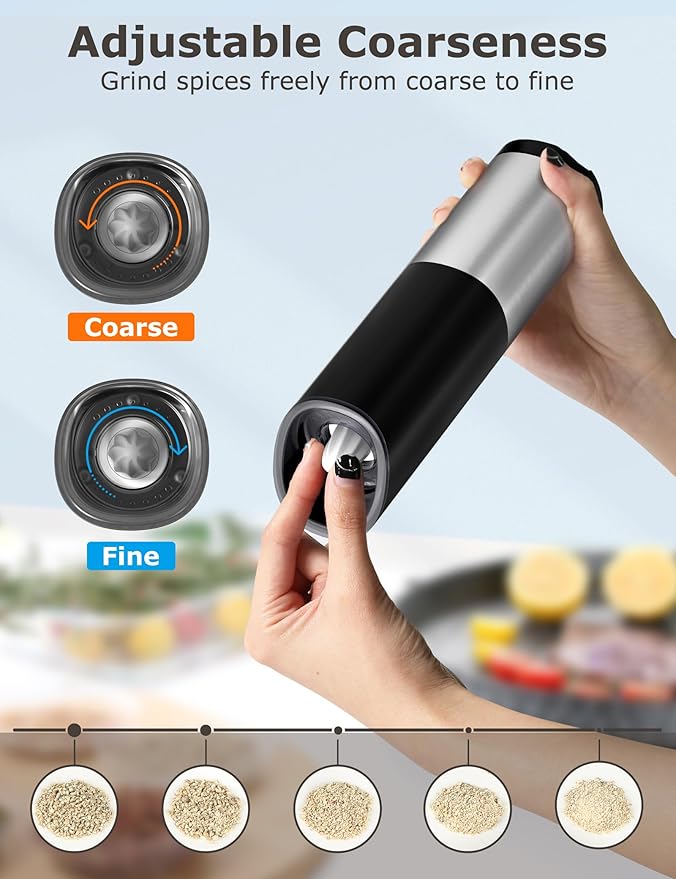 innhom Gravity Electric Salt and Pepper Grinder Set Battery Operated Salt Grinder Pepper Mill Automatic Salt and Pepper Grinder Set with Adjustable Coarseness