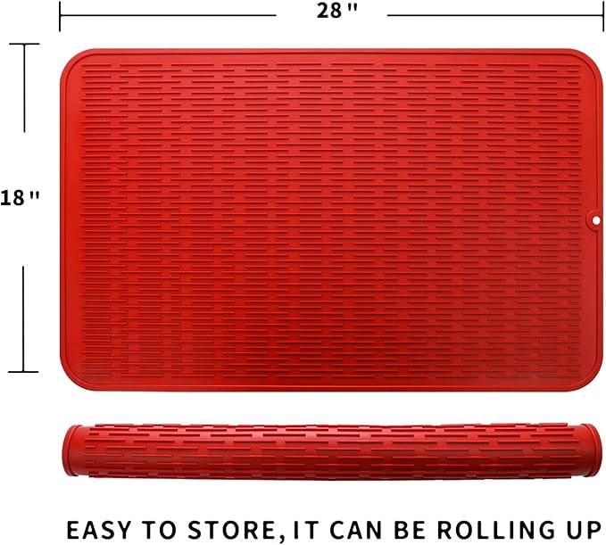 MicoYang Silicone Dish Drying Mat for Multiple Usage,Easy clean,Eco-friendly,Heat-resistant Silicone Mat for Kitchen Counter or Sink,Refrigerator or Drawer Liner Red 3XL 28 inches x 18 inches - Image 2