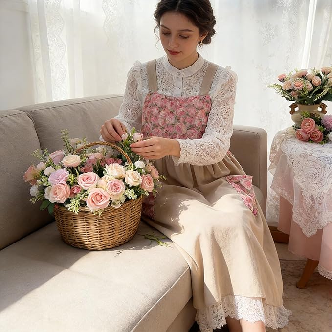 Uaussi Cotton Linen Apron Cross Back Work Apron for Women with Pockets Pinafore Dress X Cross Halter Apron for Chef Gardening - Image 7