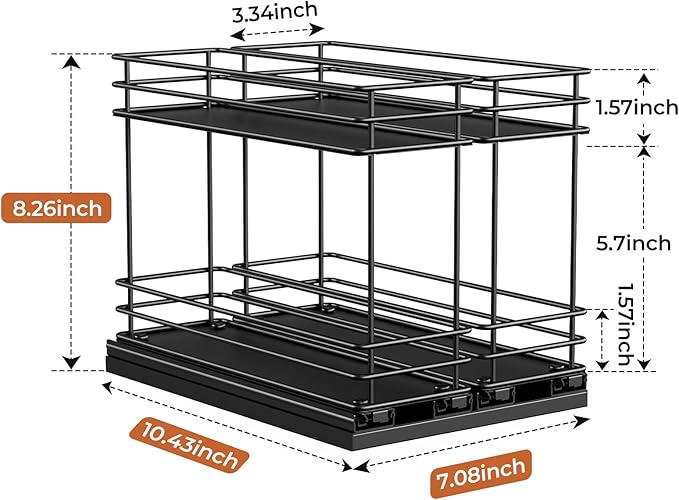 Mystozer Pull Out Spice Rack Organizer for Cabinet, Slide Out Spice Racks, Easy to Install, 7.08" Wx10.43 Dx8.26 H, 2 Drawers 2 Tiers(Black) - Image 3