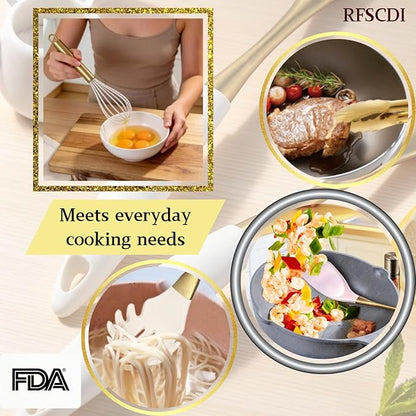 Elegant White Gold Silicone Cooking Utensils Set - Non-Toxic, Dishwasher Safe Kitchen Utensils Set with Heat Resistant Comfort Handles - Includes Spatula & Spoon for Nonstick Cookware - Image 9