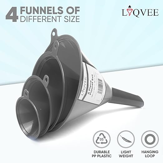 Funnel Gray in 4 Different Sizes (122, 101, 76 & 50mm) Durable & Non-Toxic Food Grade Plastic -Funnels for Filling Bottles or Containers – Ideal for Kitchen, Garage & Labs - Image 5