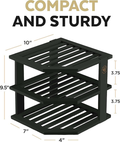 Bambüsi Plate Organizer for Cabinet - Corner Cabinet Organizer and Kitchen Cabinet Organizer Shelf, Kitchen Countertop Organizer for Plates, Dishes and Bowls, Space Saving Corner Rack, Black - Image 3