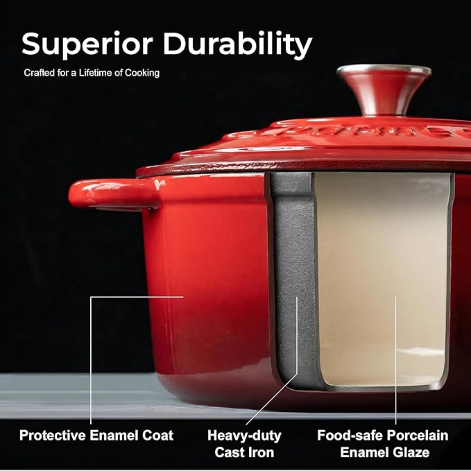Parmedu 5.5QT Enameled Cast Iron Dutch Oven for Sourdough Bread Baking, Easy Cleaning, Versatile for Stewing, Roasting, Braised Chicken, Soup & More - Image 2