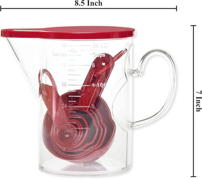 Measuring Cups and Measuring Spoons Set of 10 Pieces, Supreme Housewares Plastic Multi-Purpose Home Essentials Cooking, and Baking Tools BPA Free Dishwasher Safe for Liquid and Dry (Red) - Image 2