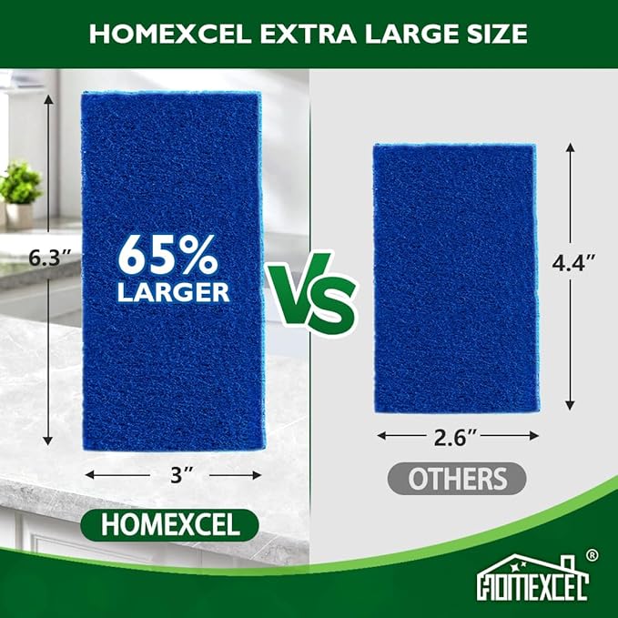HOMEXCEL Extra Large Dish Sponge for Cleaning, Safe on Non-Stick Cookware, XL Non-Scratch Sponges Kitchen 6 Count, Dual Sided Scrub Sponges for Kitchen, Household, Bathroom and More - Image 2