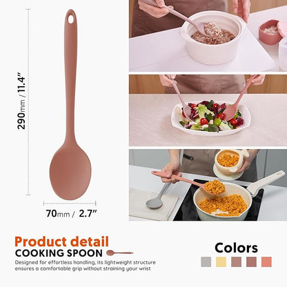 Multi Platinum Silicone Cooking Spoon for Baking, Scraping & Mixing, 100% Food Grade Colorful Silicone Kitchen & Serving Utensils, Heat Resistant, Non-Stick Cookware - 11.4 inch Dry Rose