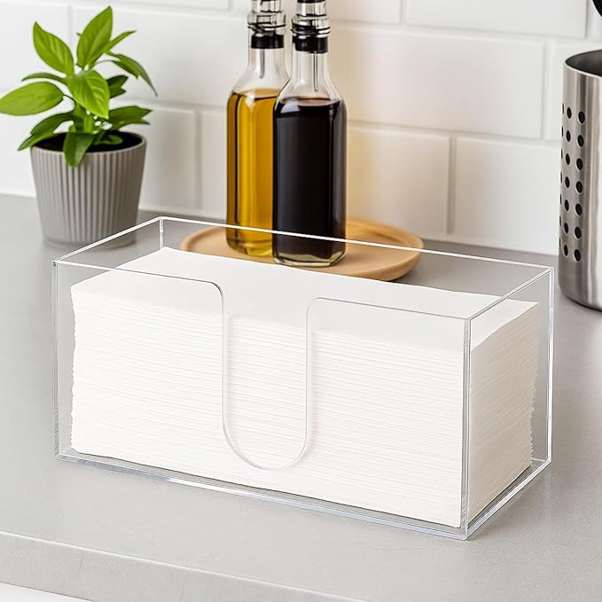 ZAVOOS 2 Pack Acrylic Paper Towel Holder, Folded Countertop Z-fold C-fold Trifold Napkin Dispenser, Clear Hand Towel Storage Holder Tray for Bathroom, Kitchen, Restaurant - Image 5